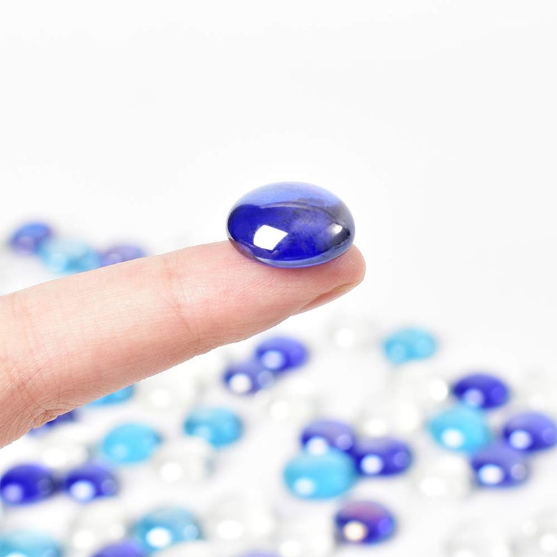 HOKPA Flat Glass Marbles 1lb, 100PCS Mixed Color Blue Glass Beads for Vases Flat Gems Aquarium Pebbles Decorative Vase Filler Table Scatter Decor - Image 2